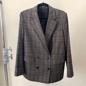 Theory double breasted women's gray brown plaid blazer size 12